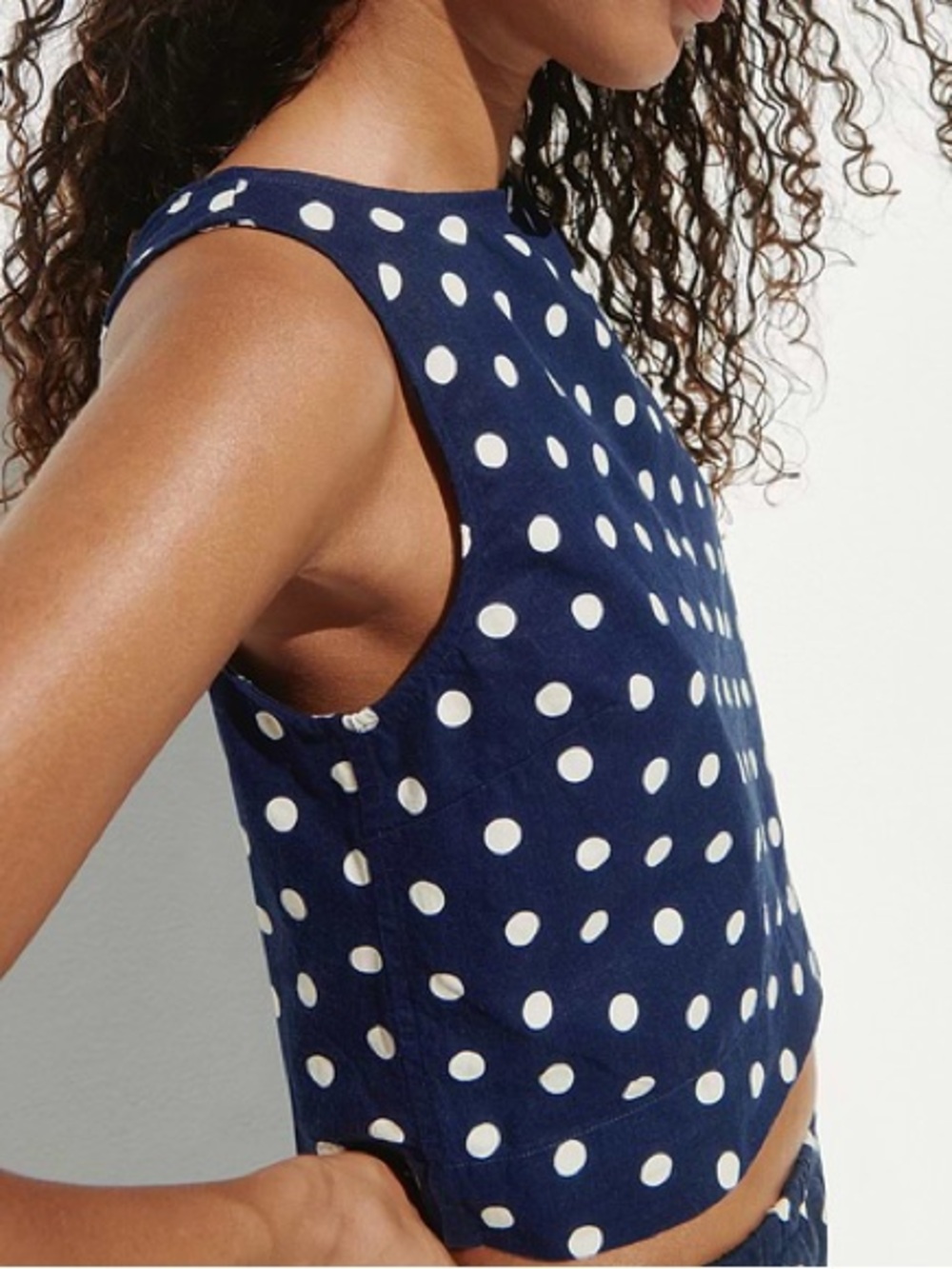 GAP Linen-Blend Crop Shell Tank Top XS Blue and white Polka dot tank top